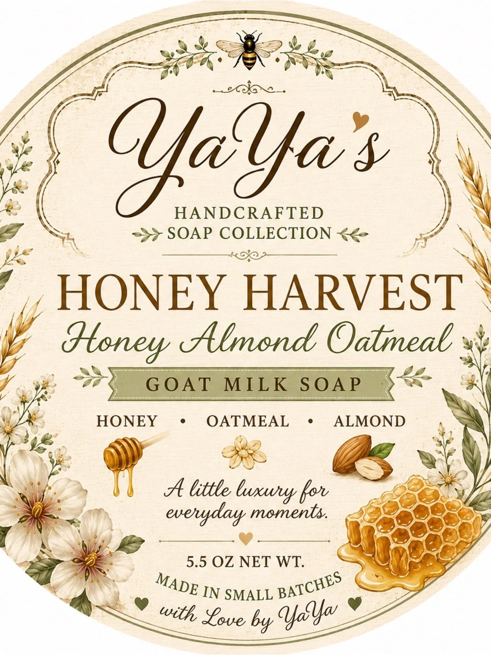 Almond Oatmeal & Honey Natural Soap Bar — Cream